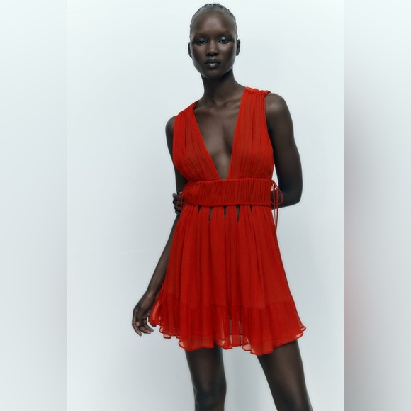 NWOT Zara Burnt Orange / Red Tie Mini
Dress - Picture 2 of 10